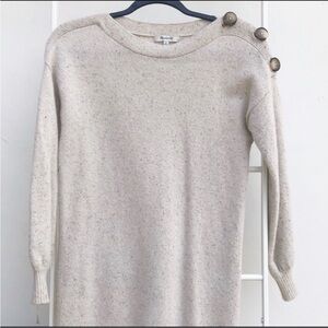 Madewell Merino Wool Sweater Dress Boatneck Button Shoulder- XS Oatmeal